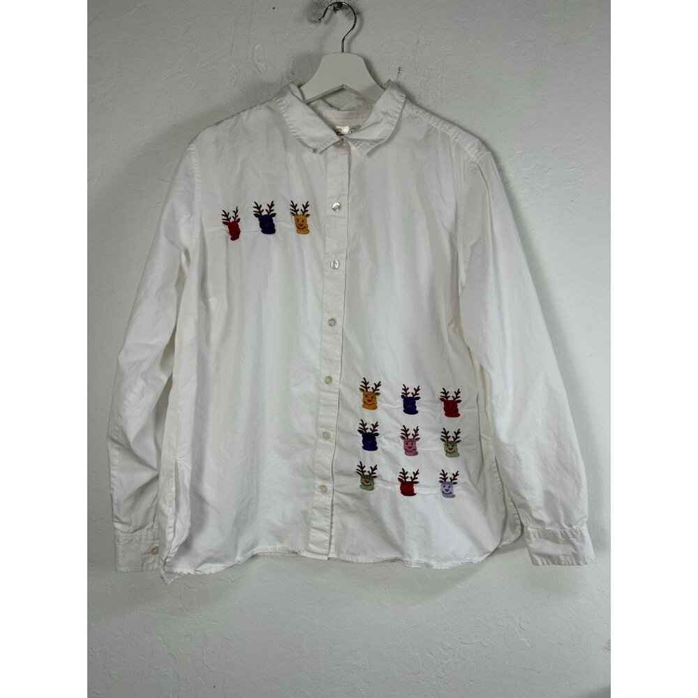 Bobbie Brooks Vintage Reindeer Christmas Embroidered Button Up Size 18W / 20W
